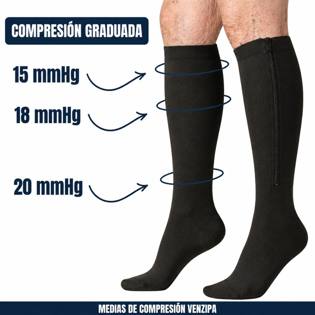 Medias de compresión graduada 15-20 mmHg con cremallera
